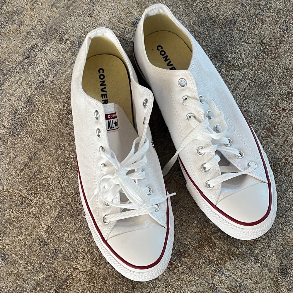 Converse White Canvas Sneakers with Red Trim